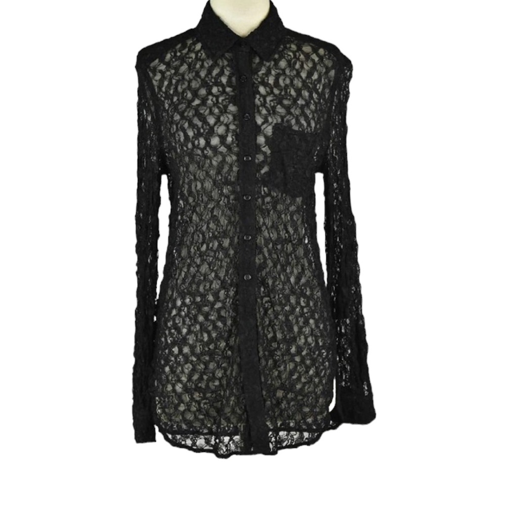 Moda International Black Lace Mesh Top Size S